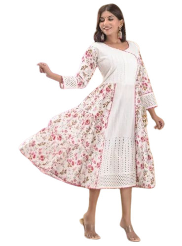 White Printed Chikankari Kurti