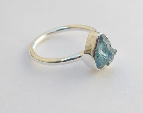 925 Sterling Silver Aquamarine Rough Gemstone Ring