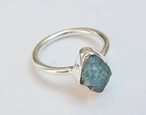 Natural Aquamarine Rough 925 Sterling Silver Ring