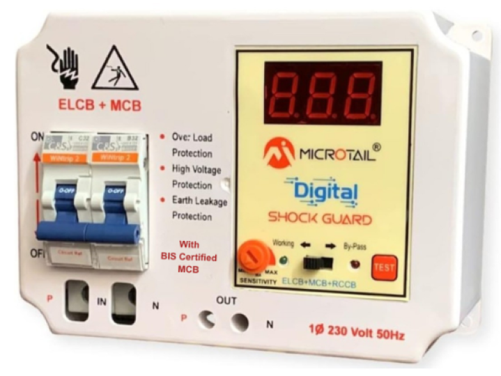 Digital Elcb 32 Amp Single Phase 2 Pole Elcb + Rccb Mcb - Color: White