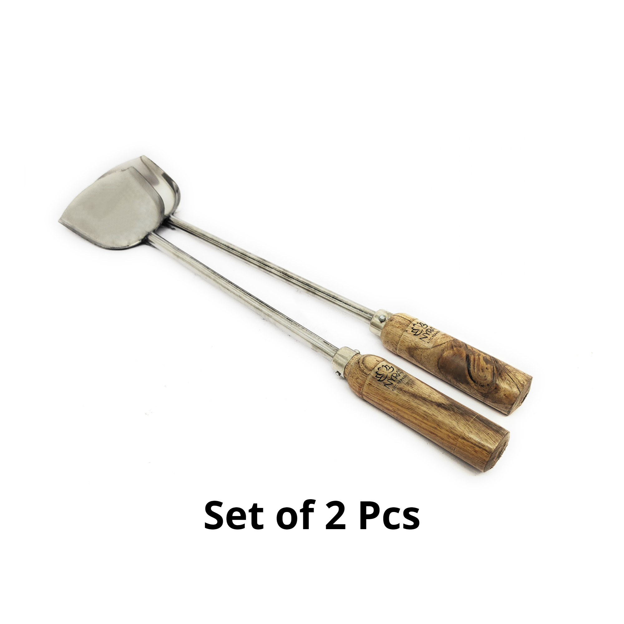 Steel Chinese Spatula Palta tool with Ergonomic Wooden Handle Set of 2 pcs