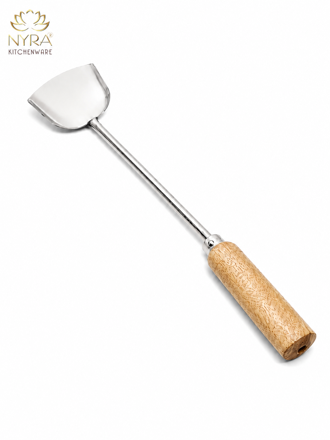 Steel Chinese Spatula Palta With Ergonomic Wooden Handle Set - Size: Large