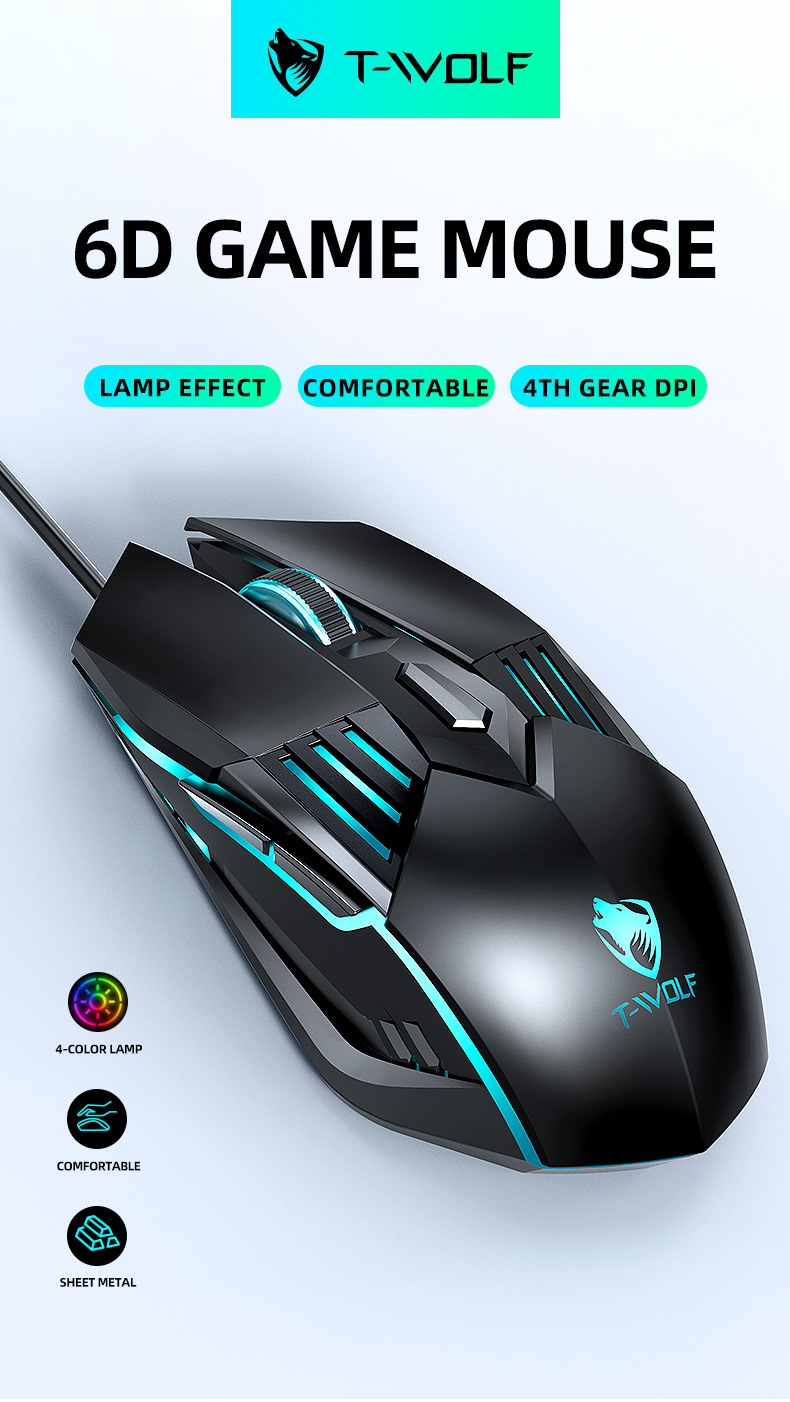 T-Wolf G560 Gaming Mouse With Wired Illumination Mechanical E-Sports Mecha Blue Wind Fully Environmentally Friendly - Application: Computer