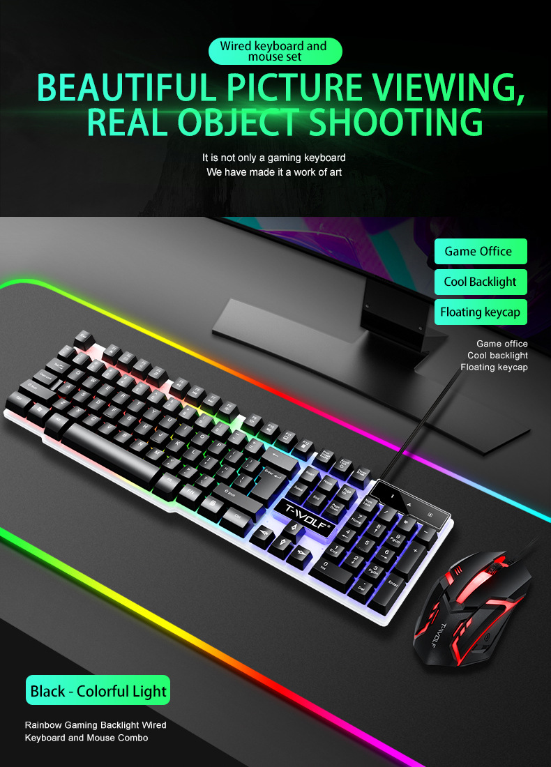 T-Wolf Tf230 Wired Illuminated Gaming Keyboard And Gaming Mouse Set - Application: Computer