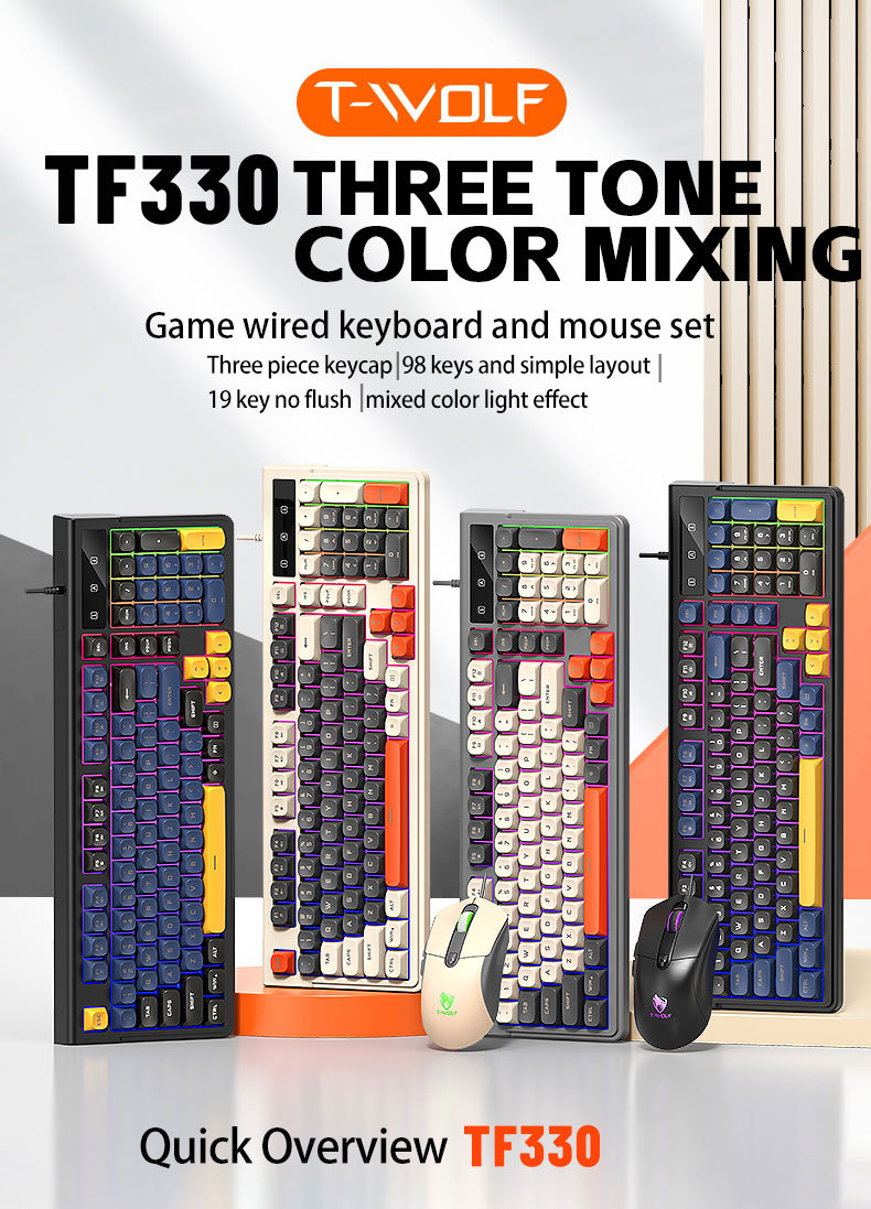 T-Wolf Tf330 Gaming Keyboard And Gaimg Mouse Set Customized Esports Light Up Three Tone Mute - Application: Computer