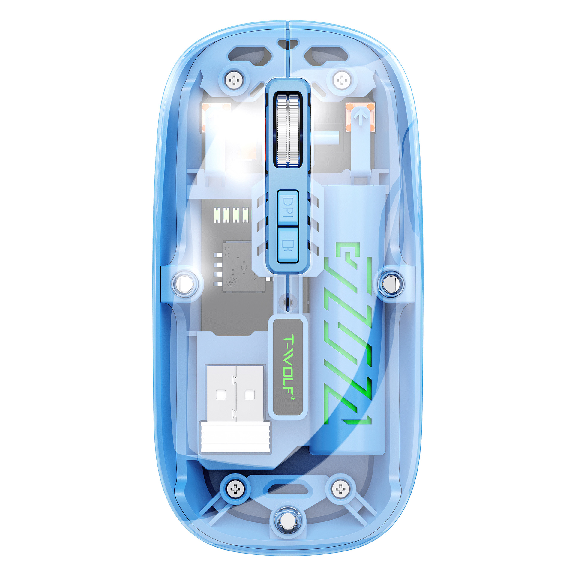 T-Wolf X11 Transparent Wireless Mouse, Rechargeable And Illuminated Laptop, Tablet, Dual-Mode Bluetooth Mouse - Application: Computer