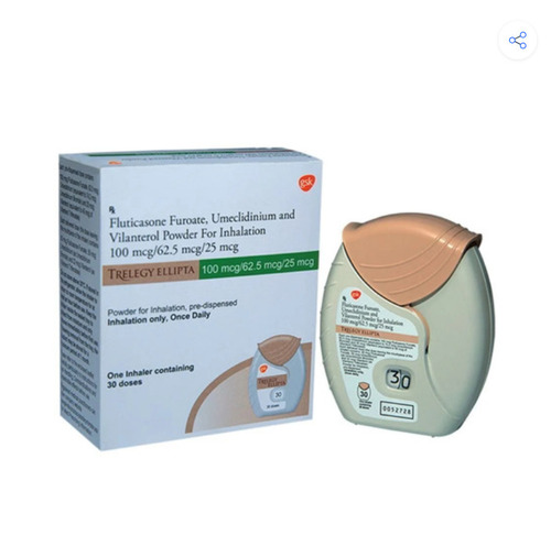 Trelegy Ellipta Inhaler - Ingredients: Luticasone Furoate: 200 Mcg Umeclidinium: 62.5 Mcg Vilanterol: 25 Mcg