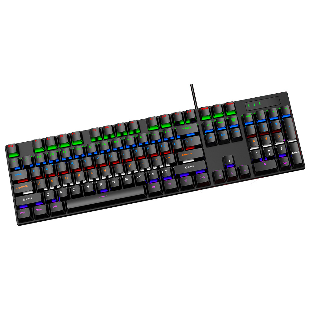 T-Wolf T17 Mechanical Keyboard Gaming Keyboard E-Sports Wired Mixed Light Metal Computer Keyboard Blue Axis - Color: Black