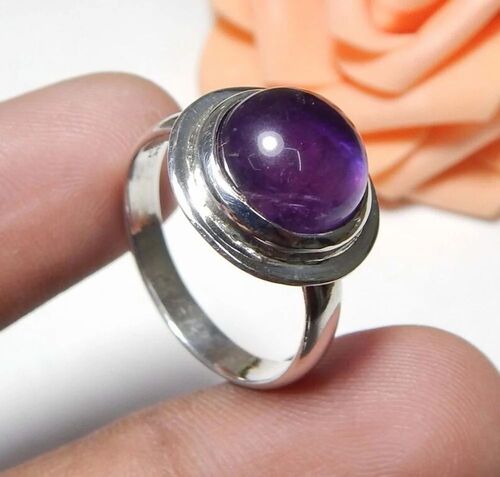 925 Sterling Silver Amethyst Cabochon Ring