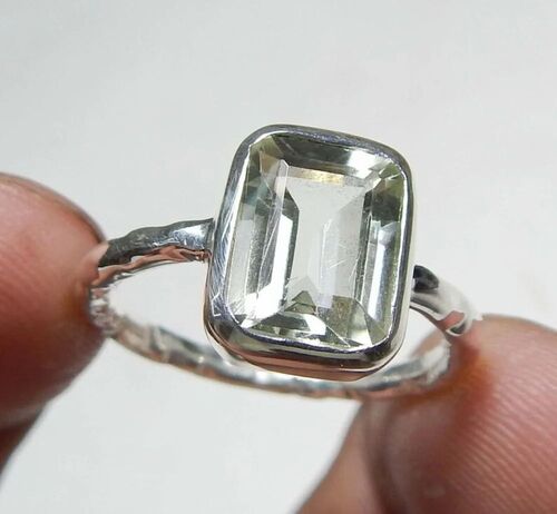 925 Sterling Silver Green Amethyst Gemstone Ring