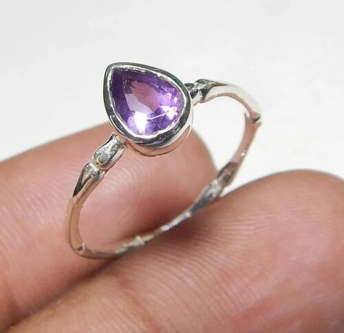 925 Sterling Silver Natural Faceted Amethyst Gemstone Ring