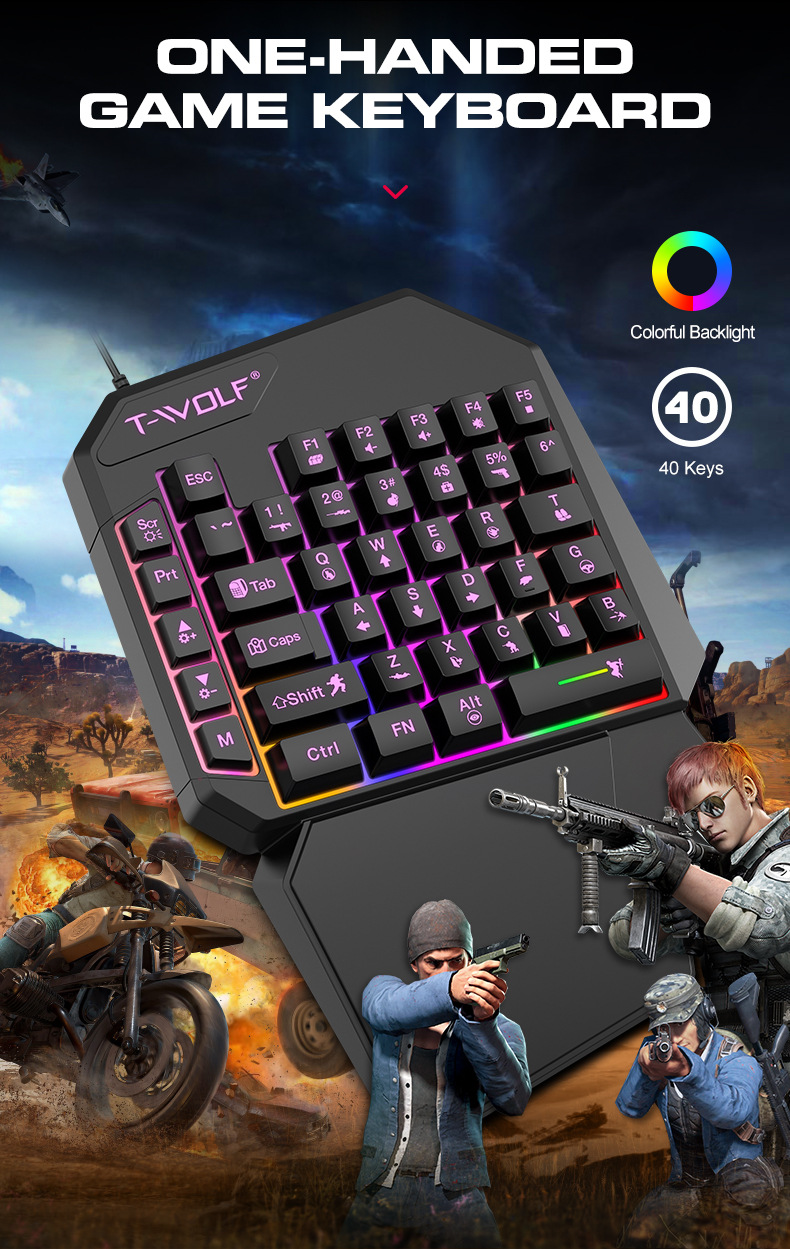 T-Wolf T19 Gaming Keyboard One Hand Keyboard Gun God Left Hand Mobile Game Tablet External Keypad - Application: Computer