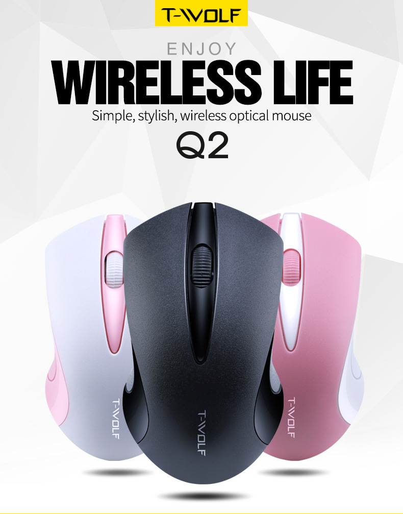 T-Wolf Q2 Wireless Mouse Laptop Desktop Computer Universal Office Battery Model Compact Mouse Factory - Color: Black/Pink/White