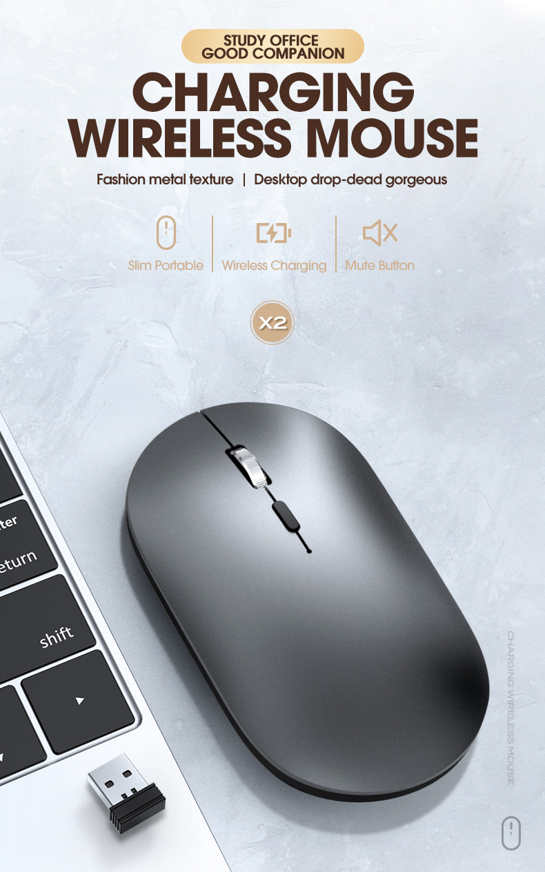 X2 Wireless Bluetooth Mouse Dual Mode Type-C Rechargeable Laptop Tablet Silent Private Model Neutral Customization - Application: Computer