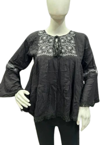 Ladies Grey Embroidered Top