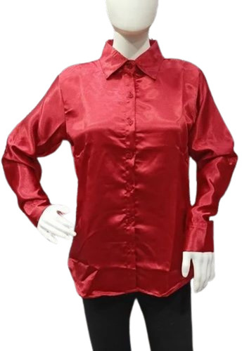 Ladies Red Satin Shirt