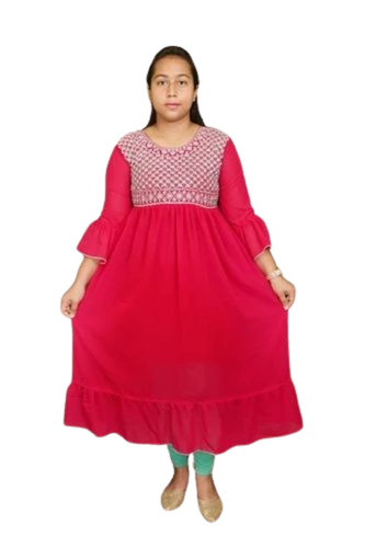 Red Cotton Embroidered Regular Kurti