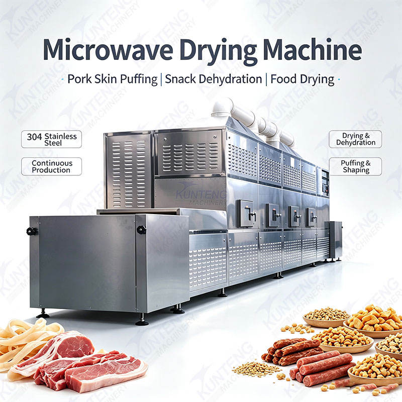 Stainless Steel Microwave Drying Machine For Meat Products Pork Skin Puffing Dryer Snack Food Dehydration Processing Equipment - Capacity: Customized Kg/Hr