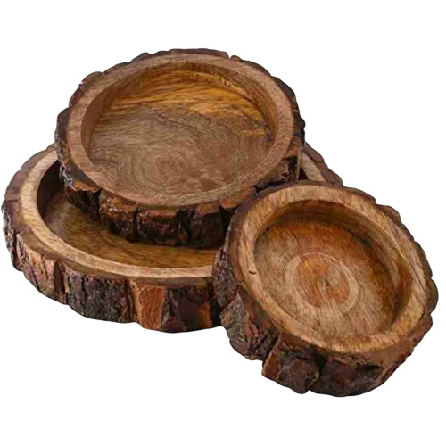 Wooden Serving Natural Log Bowls Set