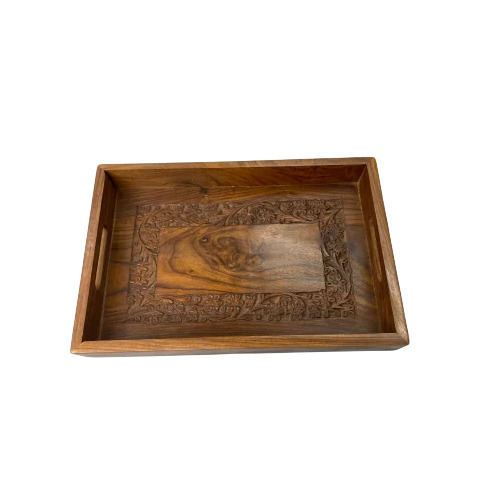 Brown Wooden Carving Serving Tray