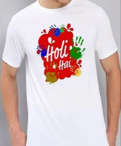 Men Happy Holi Print Polyester T Shirt