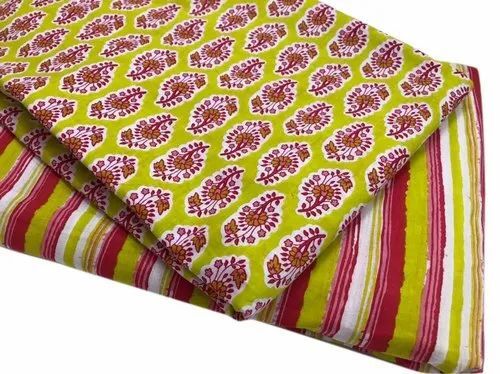 44inch Lemon Green Cotton Fabric - 100 GSM, Digital Printed, Shrink-Resistant, Glossy Finish