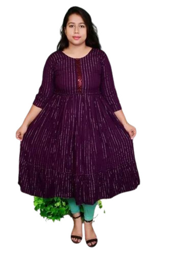Purple Color Plain Rayon Kurti