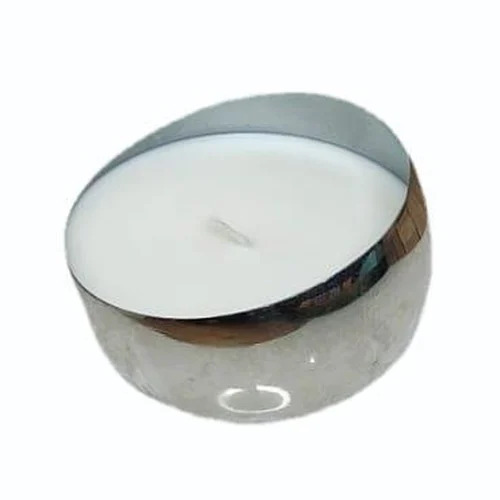 White Metal Bowl Candle