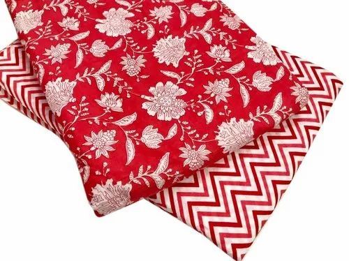 Red Printed Cotton Suit Fabric