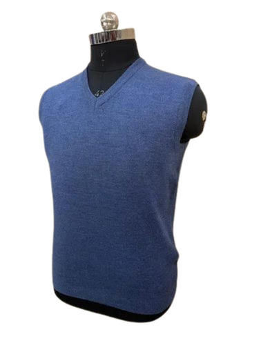Blue Men Woolen Sleeveless Sweater