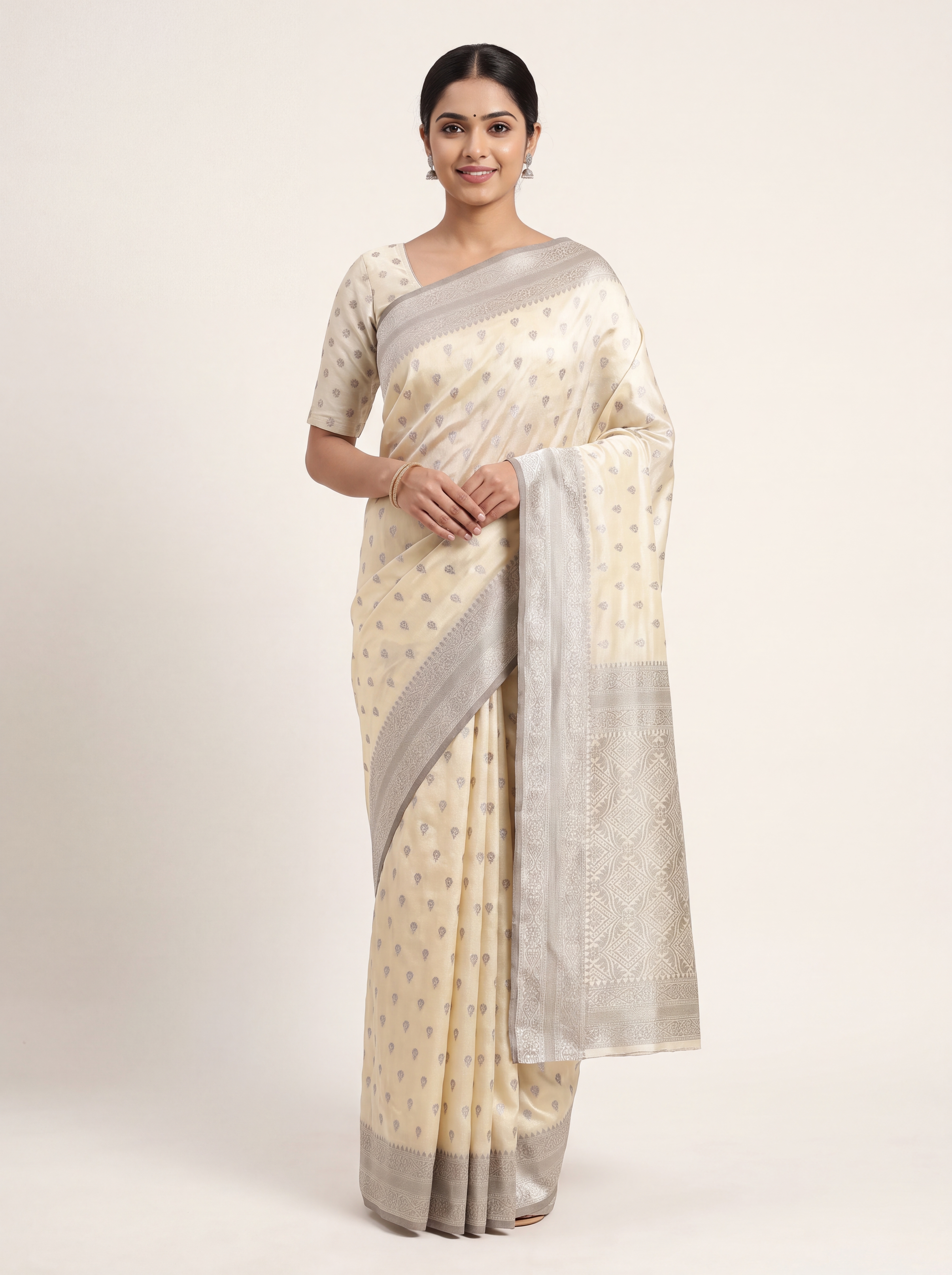 Chandni Dola Silk Saree With Silver Zari Butta For Engagement & Festive Wear Wholesale - Color: Multiple Colours Available