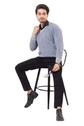 Grey Men Checked Woolen Sweaters