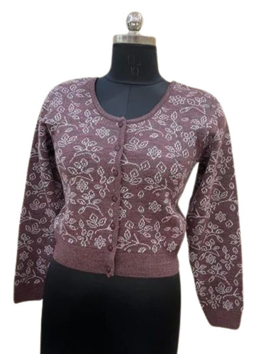 Ladies Full Sleeves Printed Wool Cardigan