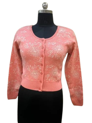Peach Color Ladies Woolen Cardigan