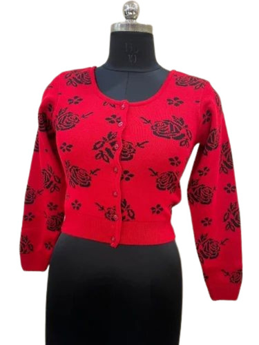 Red Color Ladies Woolen Cardigan