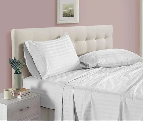 White Striped Hotel Double Bed Sheet
