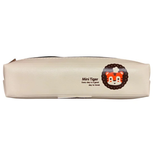 Cream Animal Design Pencil Single Zippered Pouch Case