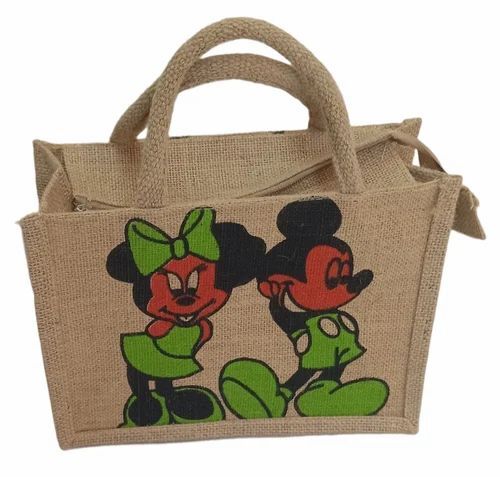 Cartoon Printed Jute Hand Bag