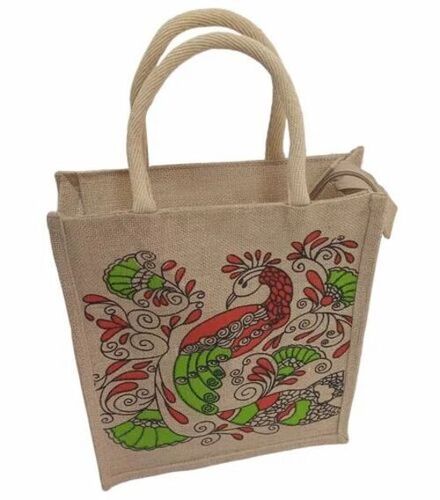 Ivory Printed Jute Shopping Bag