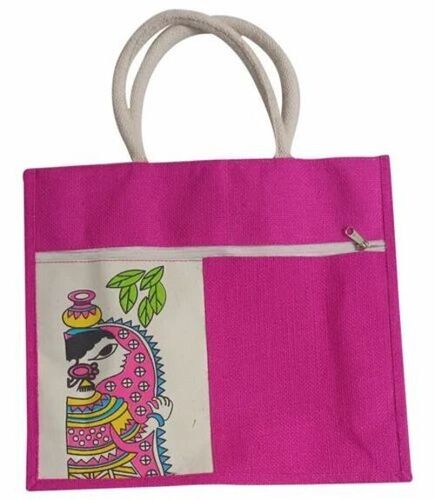 Pink Color Printed Jute Bag