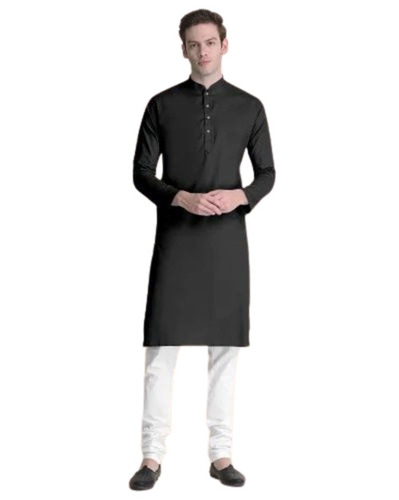 Men Black Plain Kurta