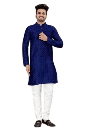 Men Embroidered Blue Straight Kurta