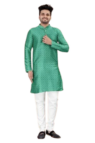 Men Embroidered Green Straight Kurta