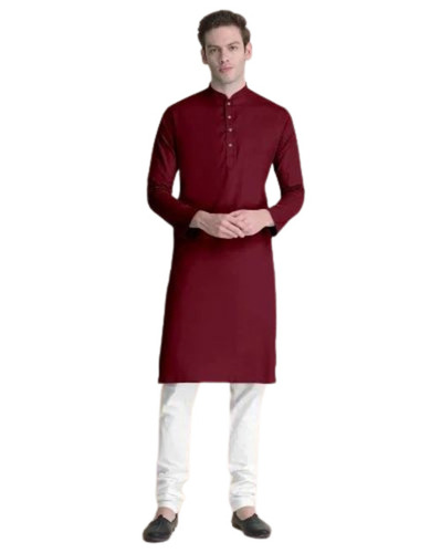 Men Maroon Color Plain Kurta