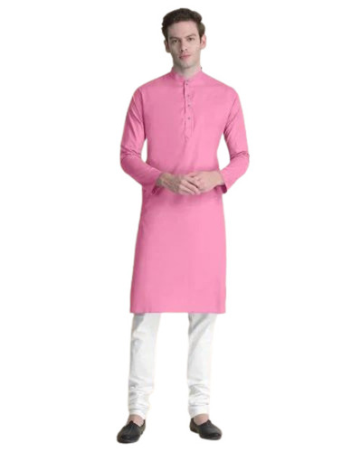 Men Pink Color Plain Kurta