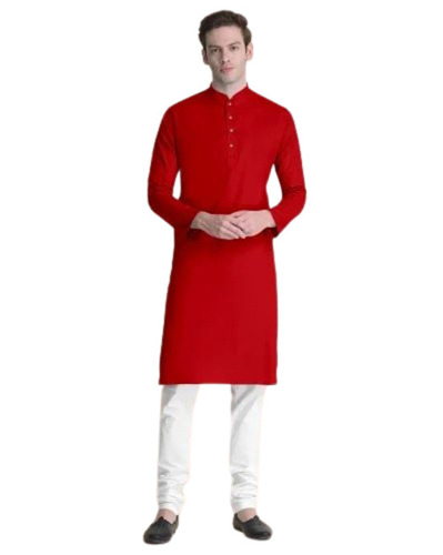Men Red Color Plain Kurta