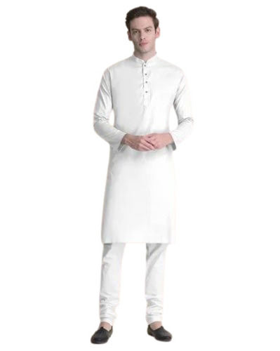 Men White Color Plain Kurta