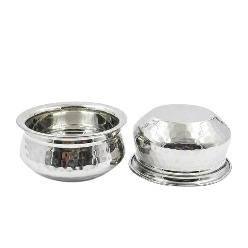 Stainless Steel Hammered Finish Dal Handi - 2Pcs Set - Capacity: 400 Milliliter (Ml)