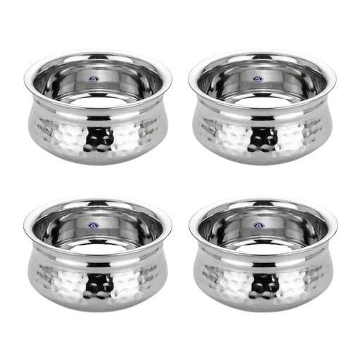Stainless Steel Hammered Finish Dal Handi - 4pcs Set