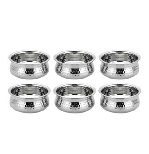 Stainless Steel Hammered Finish Dal Handi - 6pcs Set